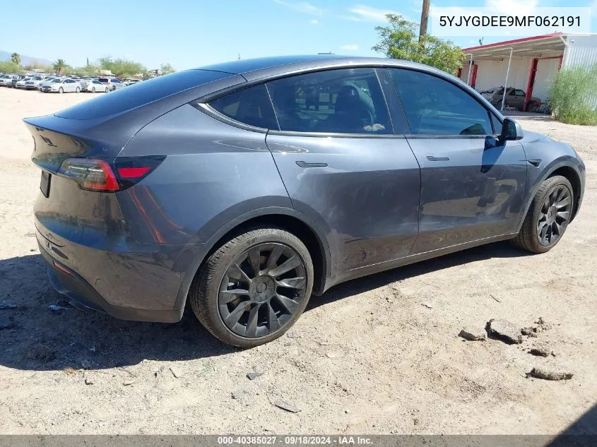 2021 Tesla Model Y Long Range Dual Motor All-Wheel Drive VIN: 5YJYGDEE9MF062191 Lot: 40385027