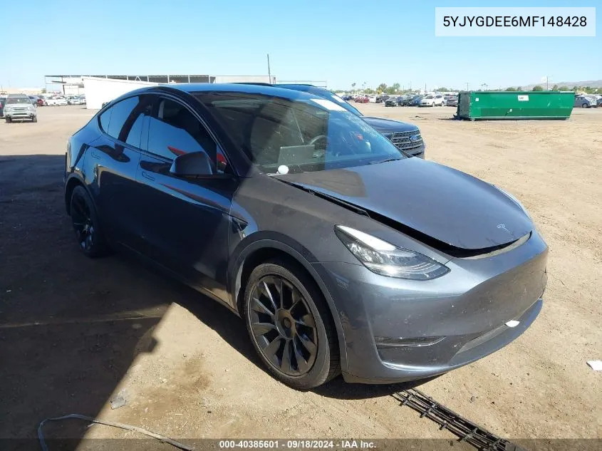 2021 Tesla Model Y Long Range Dual Motor All-Wheel Drive VIN: 5YJYGDEE6MF148428 Lot: 40385601