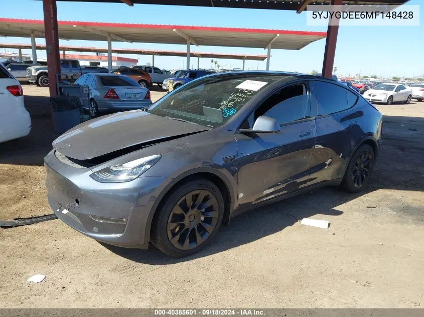 2021 Tesla Model Y Long Range Dual Motor All-Wheel Drive VIN: 5YJYGDEE6MF148428 Lot: 40385601