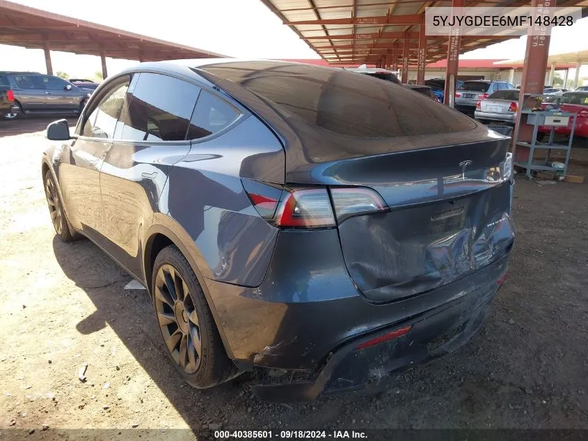 2021 Tesla Model Y Long Range Dual Motor All-Wheel Drive VIN: 5YJYGDEE6MF148428 Lot: 40385601