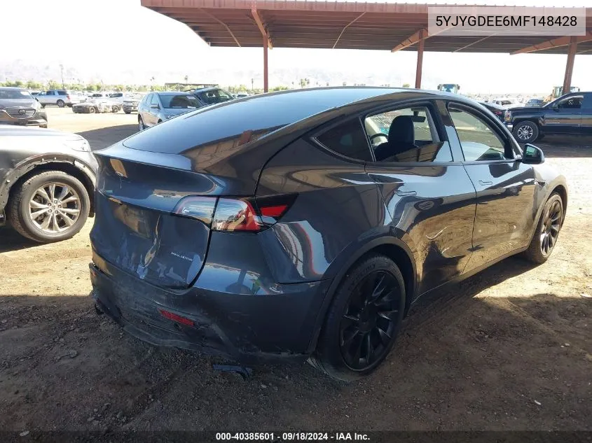 2021 Tesla Model Y Long Range Dual Motor All-Wheel Drive VIN: 5YJYGDEE6MF148428 Lot: 40385601