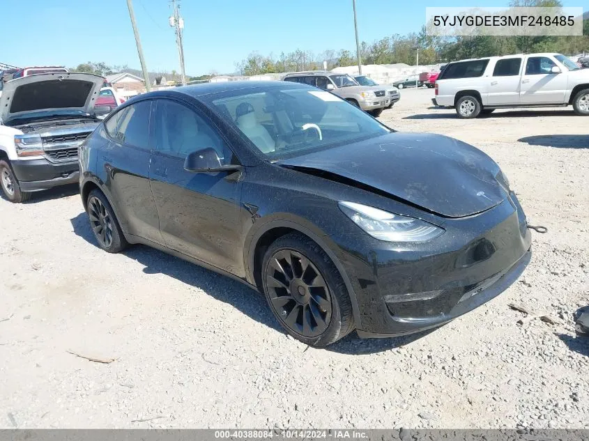 2021 Tesla Model Y Long Range Dual Motor All-Wheel Drive VIN: 5YJYGDEE3MF248485 Lot: 40388084