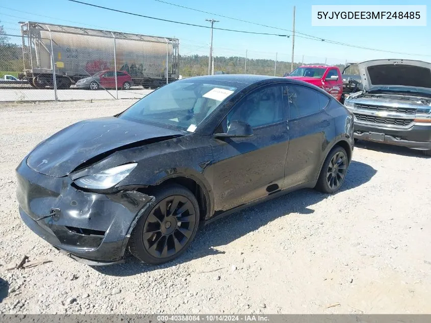 2021 Tesla Model Y Long Range Dual Motor All-Wheel Drive VIN: 5YJYGDEE3MF248485 Lot: 40388084