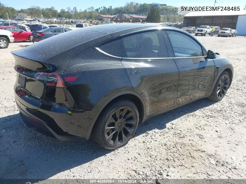 2021 Tesla Model Y Long Range Dual Motor All-Wheel Drive VIN: 5YJYGDEE3MF248485 Lot: 40388084