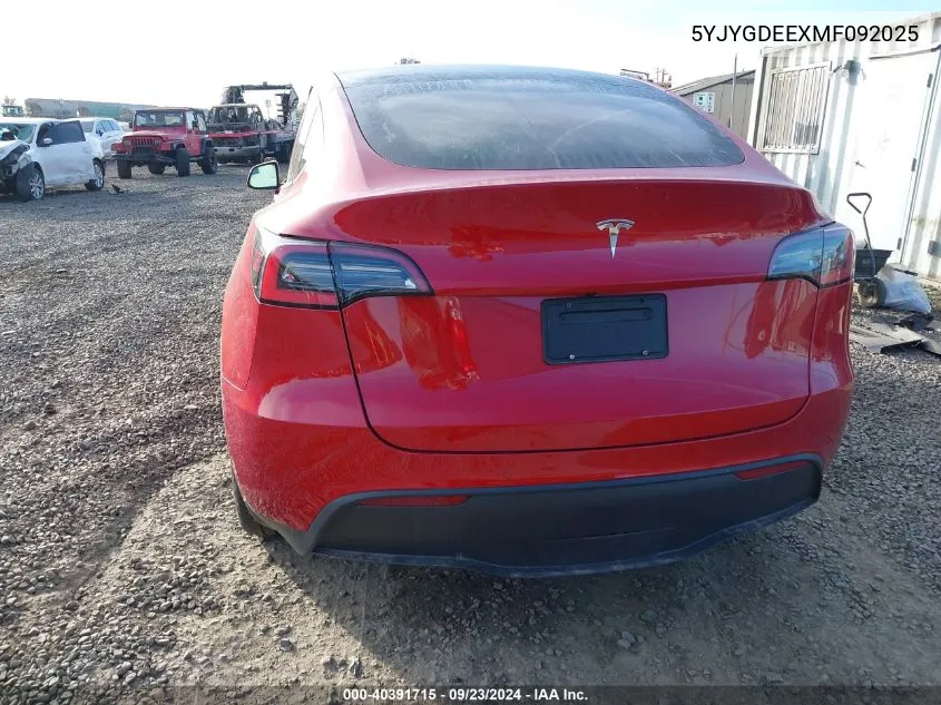 5YJYGDEEXMF092025 2021 Tesla Model Y