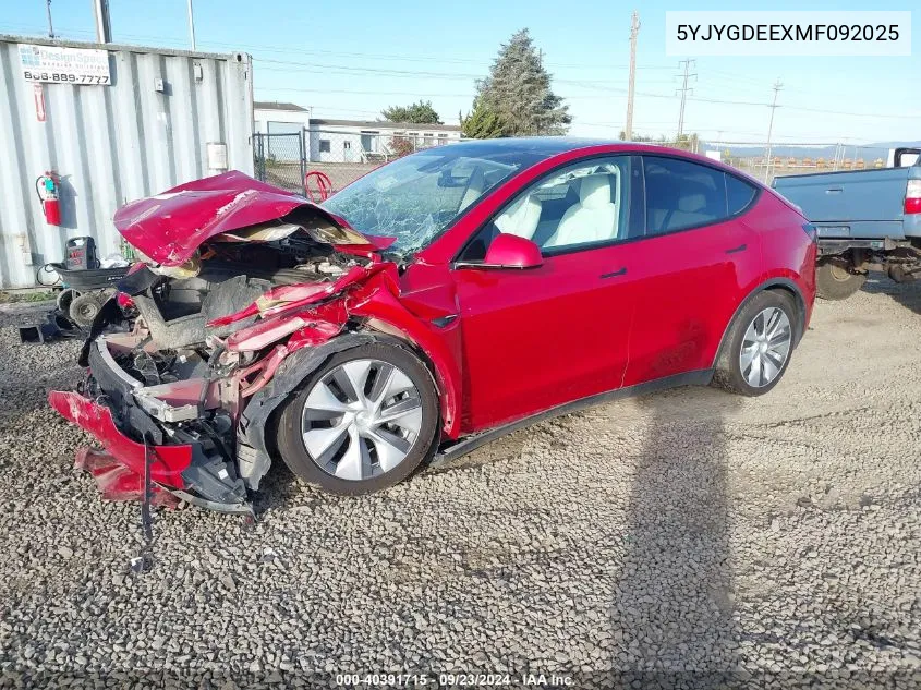 5YJYGDEEXMF092025 2021 Tesla Model Y