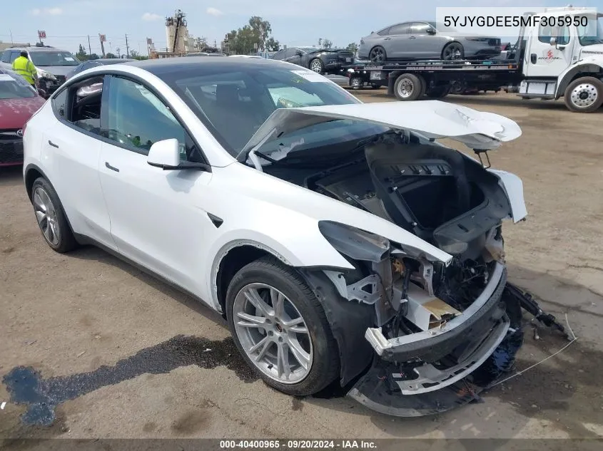 2021 Tesla Model Y Long Range Dual Motor All-Wheel Drive VIN: 5YJYGDEE5MF305950 Lot: 40400965