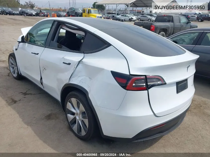 2021 Tesla Model Y Long Range Dual Motor All-Wheel Drive VIN: 5YJYGDEE5MF305950 Lot: 40400965