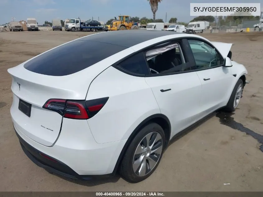 2021 Tesla Model Y Long Range Dual Motor All-Wheel Drive VIN: 5YJYGDEE5MF305950 Lot: 40400965