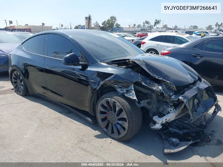 2021 Tesla Model Y Performance Dual Motor All-Wheel Drive VIN: 5YJYGDEF3MF266641 Lot: 40402892