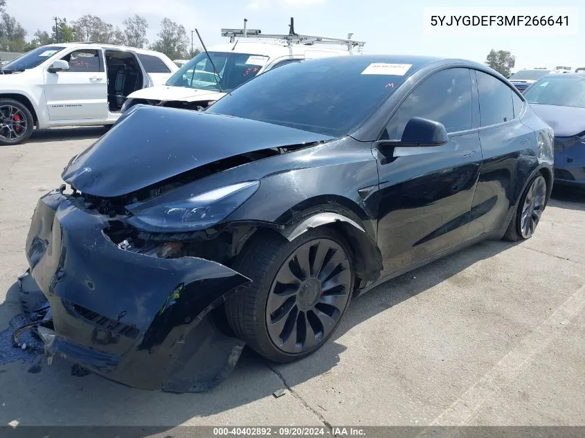 2021 Tesla Model Y Performance Dual Motor All-Wheel Drive VIN: 5YJYGDEF3MF266641 Lot: 40402892