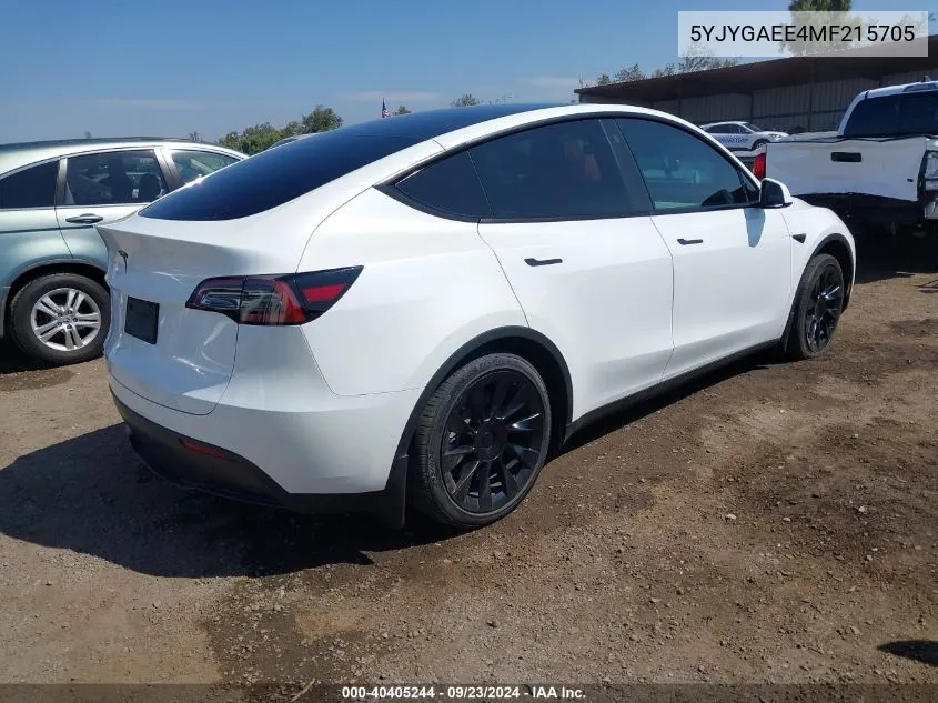 2021 Tesla Model Y Long Range Dual Motor All-Wheel Drive VIN: 5YJYGAEE4MF215705 Lot: 40405244