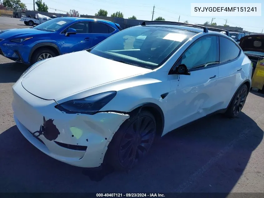 2021 Tesla Model Y Performance Dual Motor All-Wheel Drive VIN: 5YJYGDEF4MF151241 Lot: 40407121