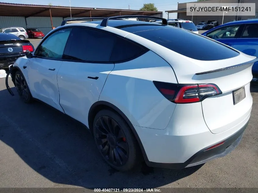 2021 Tesla Model Y Performance Dual Motor All-Wheel Drive VIN: 5YJYGDEF4MF151241 Lot: 40407121