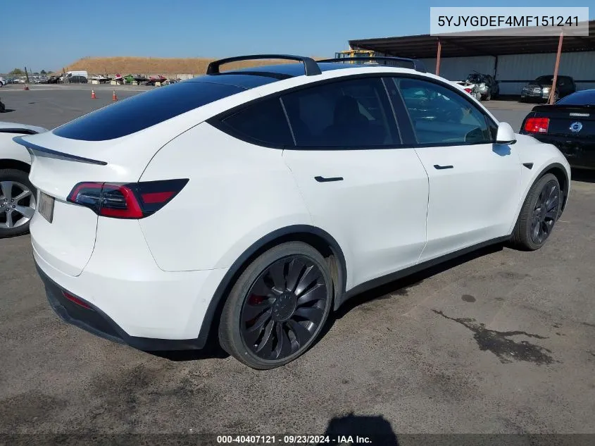 2021 Tesla Model Y Performance Dual Motor All-Wheel Drive VIN: 5YJYGDEF4MF151241 Lot: 40407121