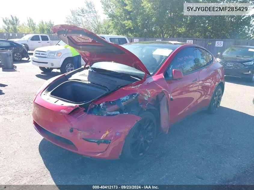 2021 Tesla Model Y Long Range Dual Motor All-Wheel Drive VIN: 5YJYGDEE2MF285429 Lot: 40412173