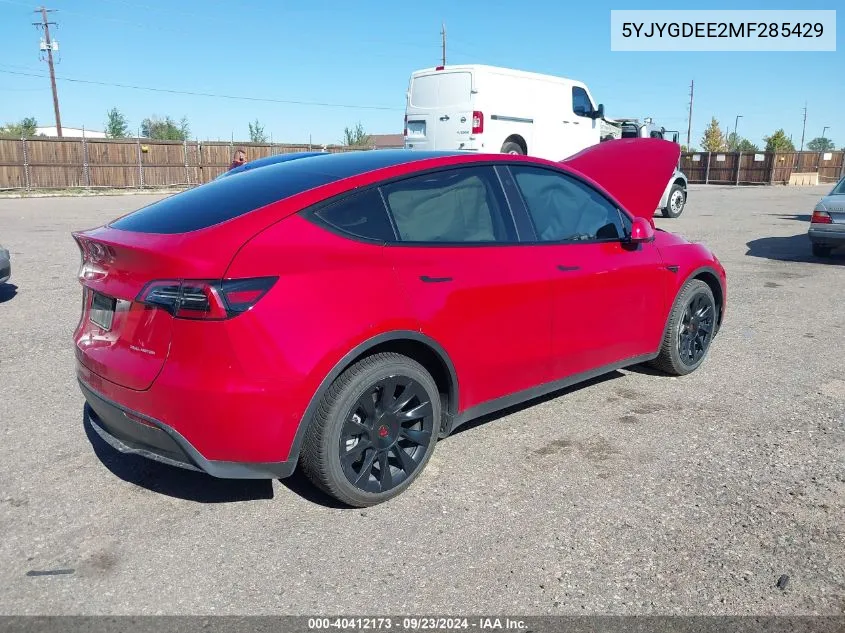 2021 Tesla Model Y Long Range Dual Motor All-Wheel Drive VIN: 5YJYGDEE2MF285429 Lot: 40412173