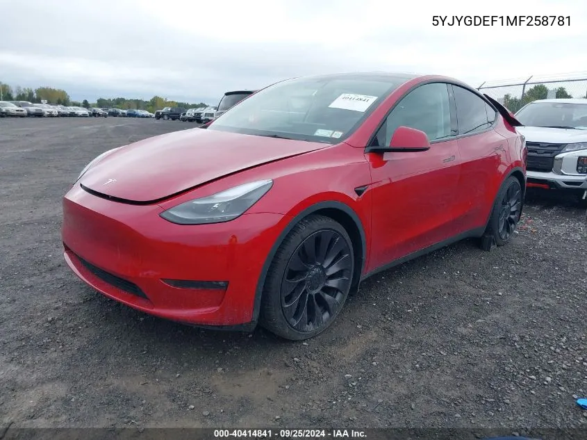 5YJYGDEF1MF258781 2021 Tesla Model Y Performance Dual Motor All-Wheel Drive