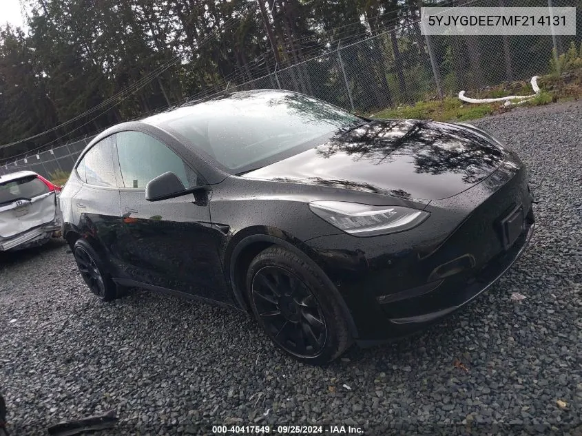 2021 Tesla Model Y Long Range Dual Motor All-Wheel Drive VIN: 5YJYGDEE7MF214131 Lot: 40417549