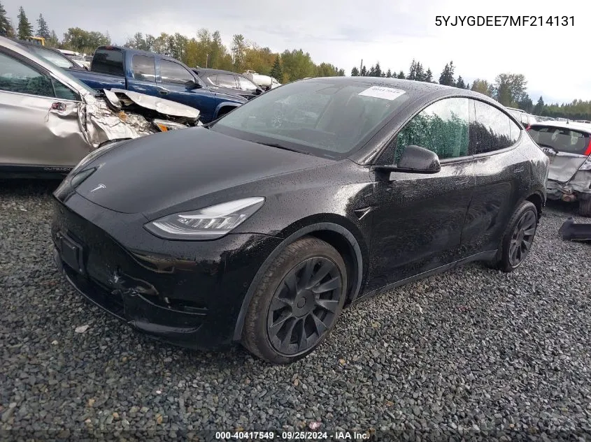 2021 Tesla Model Y Long Range Dual Motor All-Wheel Drive VIN: 5YJYGDEE7MF214131 Lot: 40417549