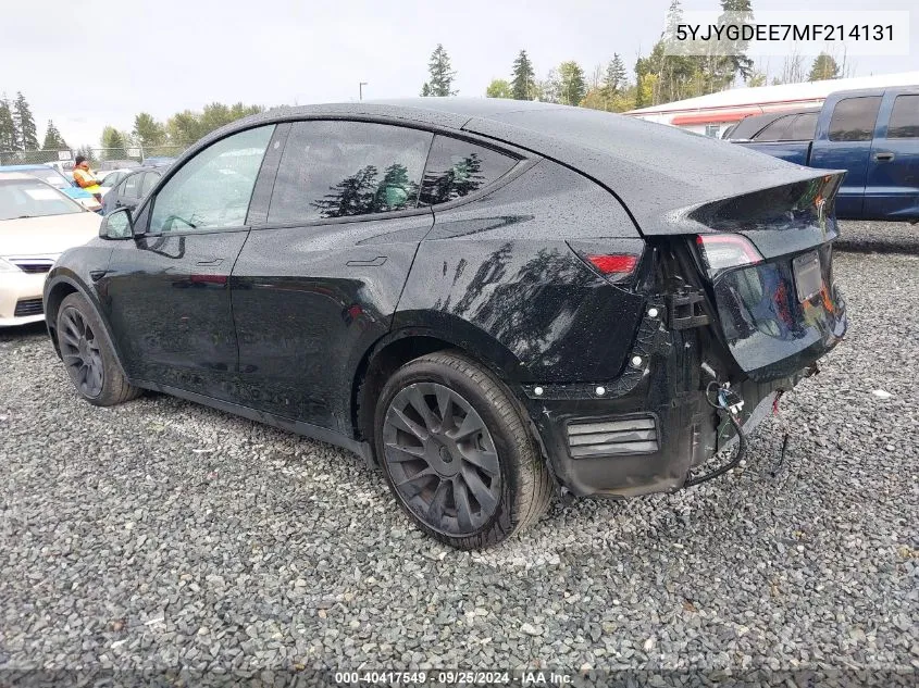 2021 Tesla Model Y Long Range Dual Motor All-Wheel Drive VIN: 5YJYGDEE7MF214131 Lot: 40417549