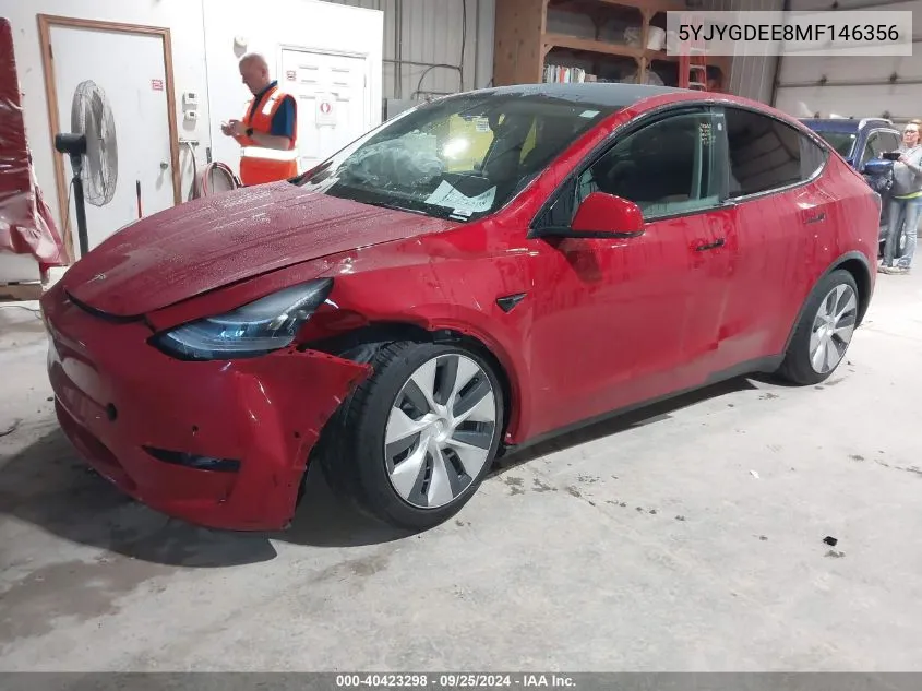 2021 Tesla Model Y Long Range Dual Motor All-Wheel Drive VIN: 5YJYGDEE8MF146356 Lot: 40423298