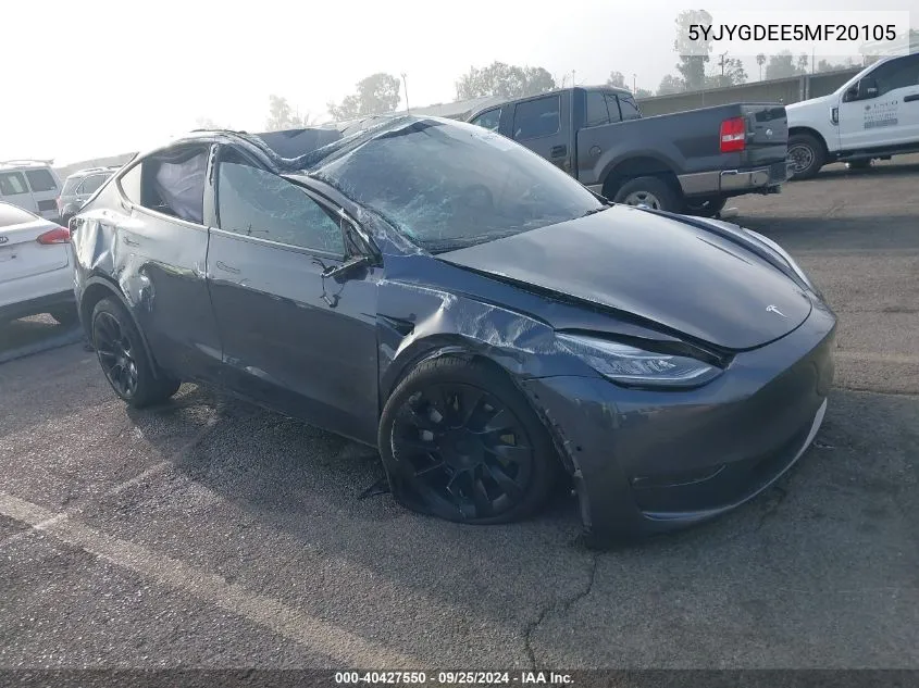 2021 Tesla Model Y Long Range Dual Motor All-Wheel Drive VIN: 5YJYGDEE5MF20105 Lot: 40427550