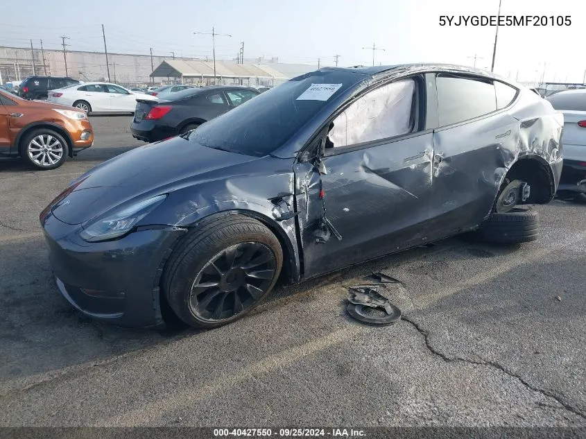 5YJYGDEE5MF20105 2021 Tesla Model Y Long Range Dual Motor All-Wheel Drive