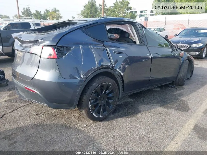 2021 Tesla Model Y Long Range Dual Motor All-Wheel Drive VIN: 5YJYGDEE5MF20105 Lot: 40427550