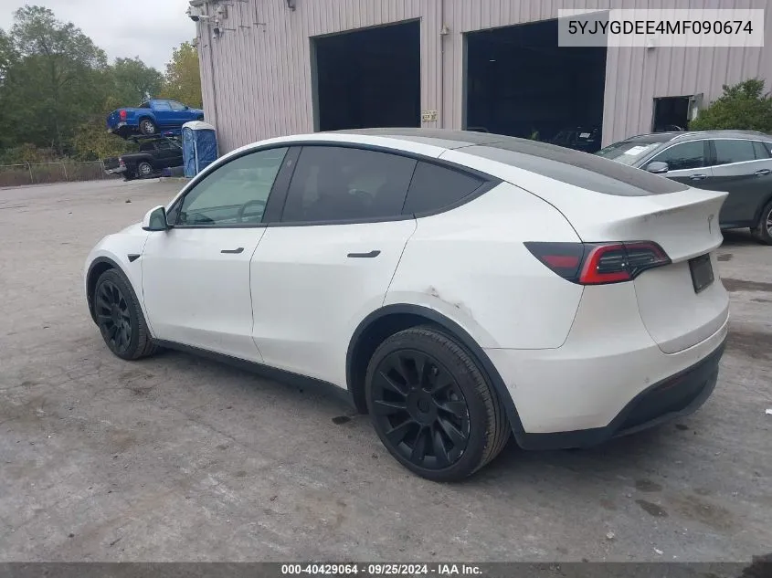 2021 Tesla Model Y Long Range Dual Motor All-Wheel Drive VIN: 5YJYGDEE4MF090674 Lot: 40429064