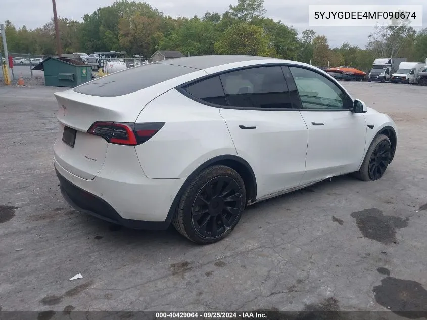 2021 Tesla Model Y Long Range Dual Motor All-Wheel Drive VIN: 5YJYGDEE4MF090674 Lot: 40429064