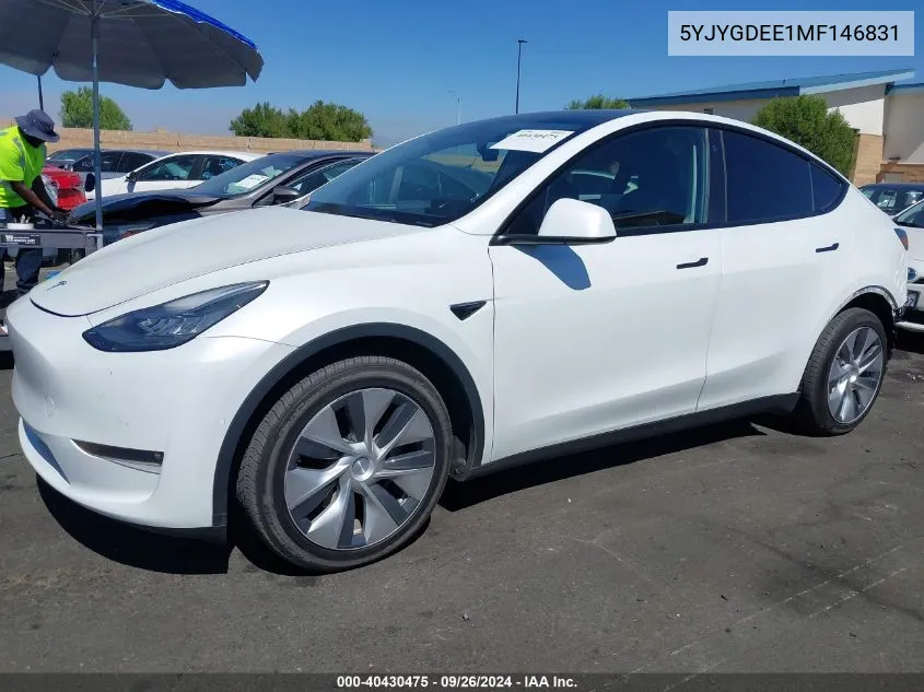 2021 Tesla Model Y Long Range Dual Motor All-Wheel Drive VIN: 5YJYGDEE1MF146831 Lot: 40430475