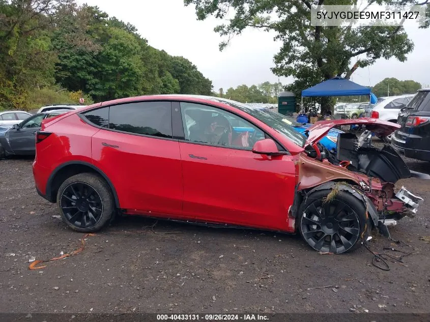 2021 Tesla Model Y Long Range Dual Motor All-Wheel Drive VIN: 5YJYGDEE9MF311427 Lot: 40433131