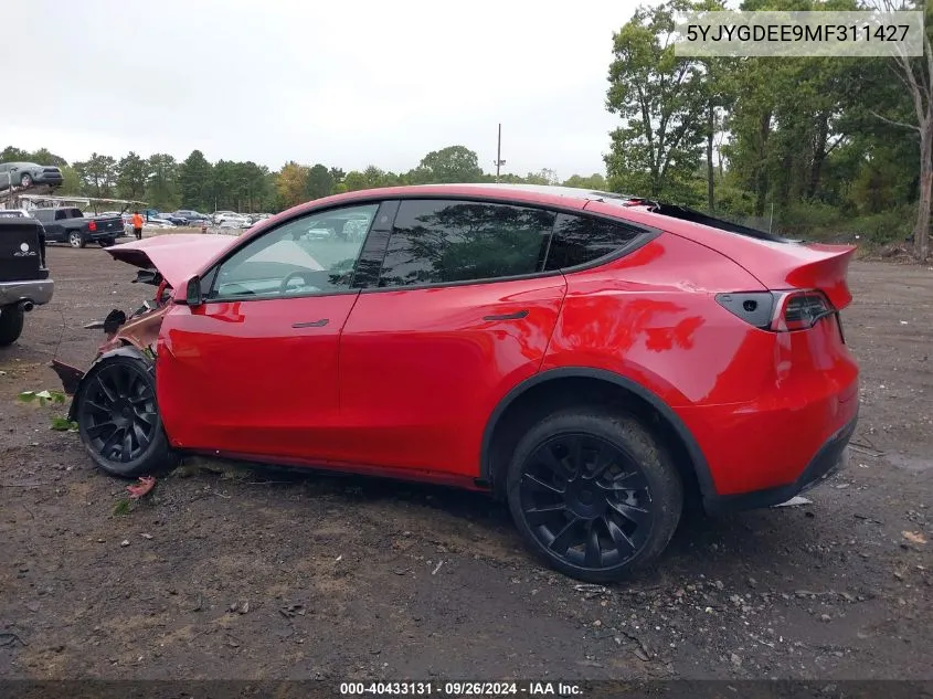 2021 Tesla Model Y Long Range Dual Motor All-Wheel Drive VIN: 5YJYGDEE9MF311427 Lot: 40433131