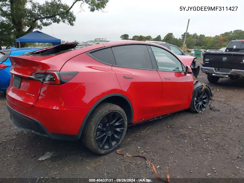 2021 Tesla Model Y Long Range Dual Motor All-Wheel Drive VIN: 5YJYGDEE9MF311427 Lot: 40433131