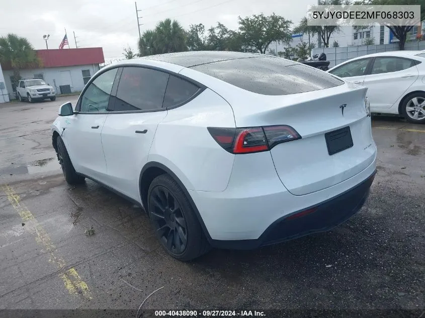 2021 Tesla Model Y Long Range Dual Motor All-Wheel Drive VIN: 5YJYGDEE2MF068303 Lot: 40438090