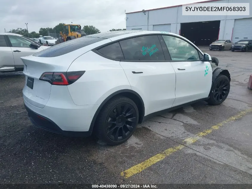 2021 Tesla Model Y Long Range Dual Motor All-Wheel Drive VIN: 5YJYGDEE2MF068303 Lot: 40438090