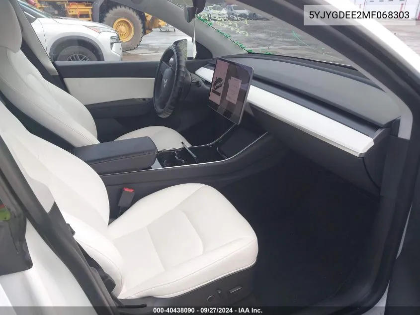 2021 Tesla Model Y Long Range Dual Motor All-Wheel Drive VIN: 5YJYGDEE2MF068303 Lot: 40438090