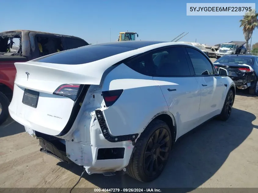 2021 Tesla Model Y Long Range Dual Motor All-Wheel Drive VIN: 5YJYGDEE6MF228795 Lot: 40447279