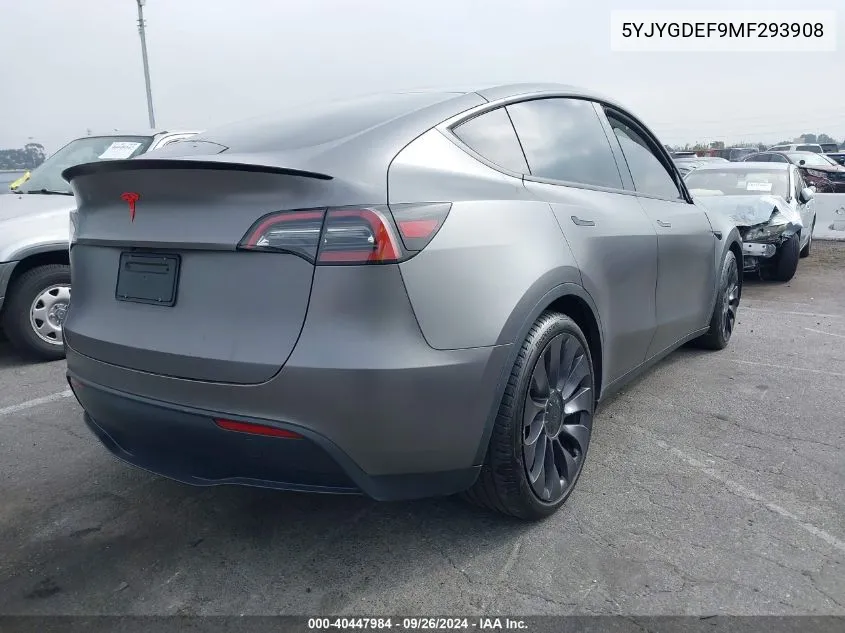 2021 Tesla Model Y VIN: 5YJYGDEF9MF293908 Lot: 40447984