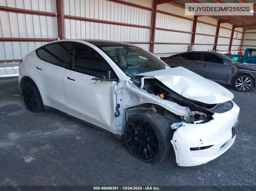 2021 Tesla Model Y Long Range Dual Motor All-Wheel Drive VIN: 5YJYGDEE3MF255520 Lot: 40449301