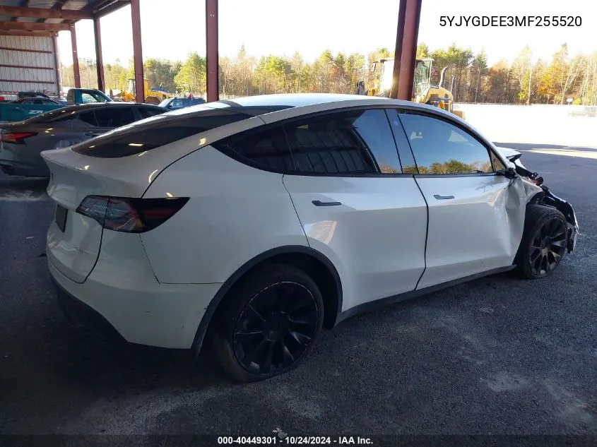 2021 Tesla Model Y Long Range Dual Motor All-Wheel Drive VIN: 5YJYGDEE3MF255520 Lot: 40449301