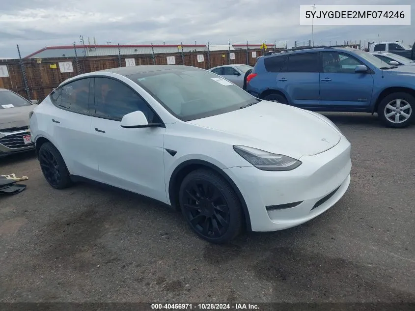 2021 Tesla Model Y Long Range Dual Motor All-Wheel Drive VIN: 5YJYGDEE2MF074246 Lot: 40456971