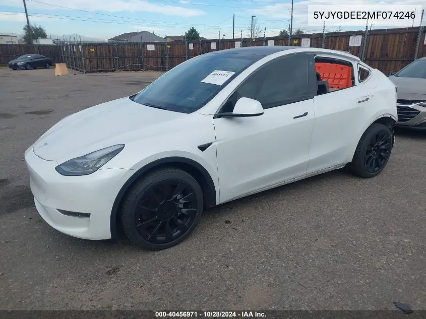 2021 Tesla Model Y Long Range Dual Motor All-Wheel Drive VIN: 5YJYGDEE2MF074246 Lot: 40456971