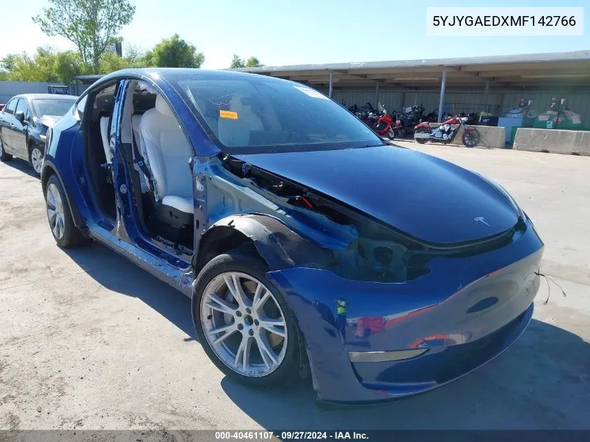 2021 Tesla Model Y Performance Dual Motor All-Wheel Drive/Standard Range Rear-Wheel Drive VIN: 5YJYGAEDXMF142766 Lot: 40461107