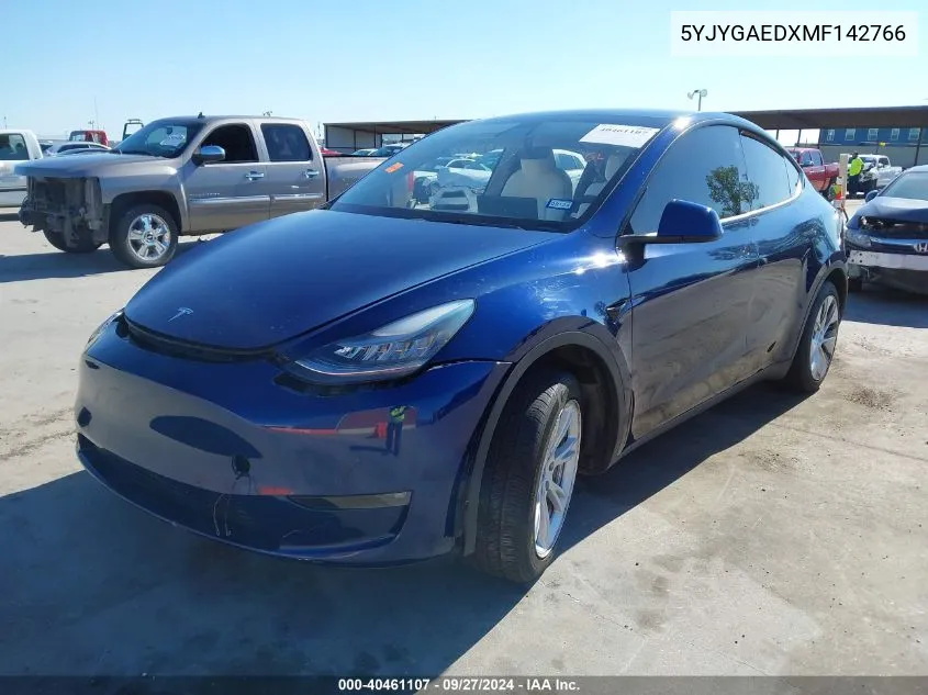 2021 Tesla Model Y Performance Dual Motor All-Wheel Drive/Standard Range Rear-Wheel Drive VIN: 5YJYGAEDXMF142766 Lot: 40461107