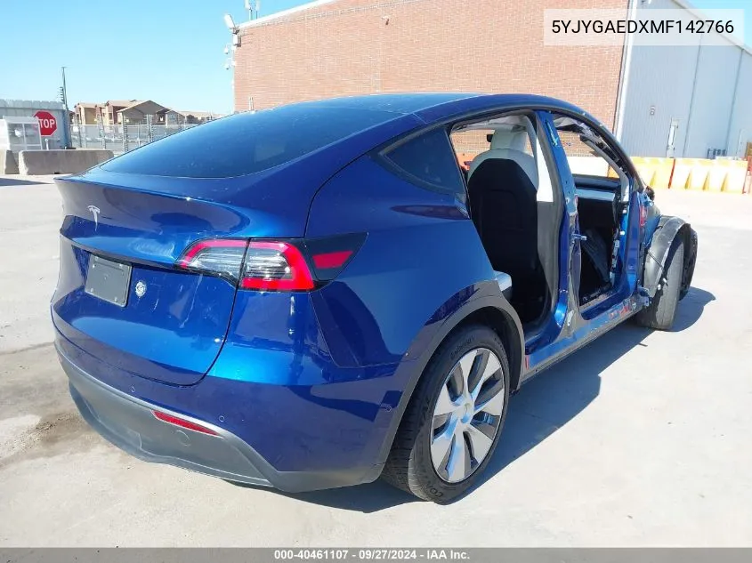 2021 Tesla Model Y Performance Dual Motor All-Wheel Drive/Standard Range Rear-Wheel Drive VIN: 5YJYGAEDXMF142766 Lot: 40461107