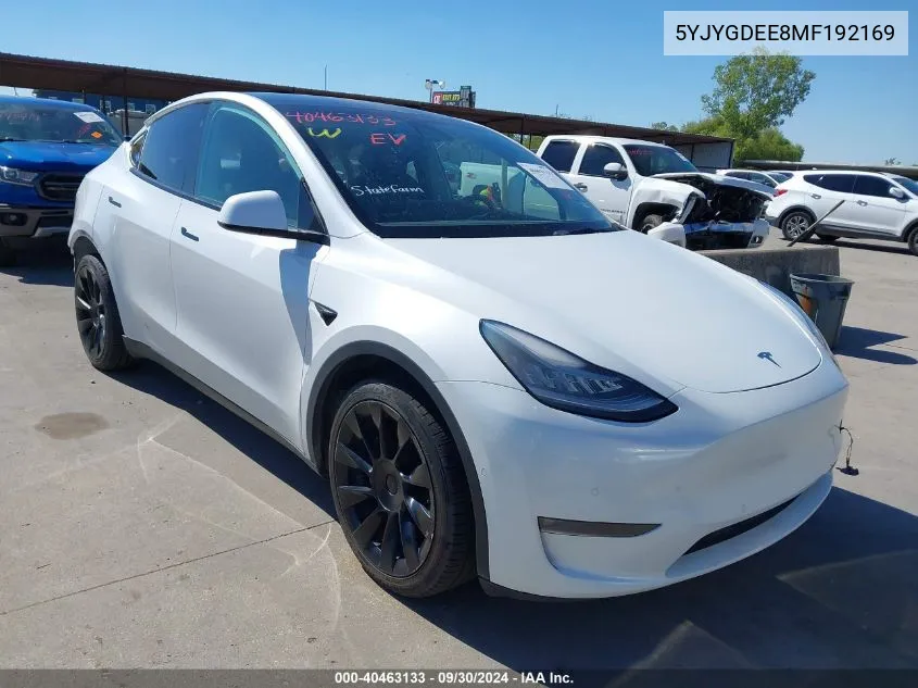 2021 Tesla Model Y Long Range Dual Motor All-Wheel Drive VIN: 5YJYGDEE8MF192169 Lot: 40463133