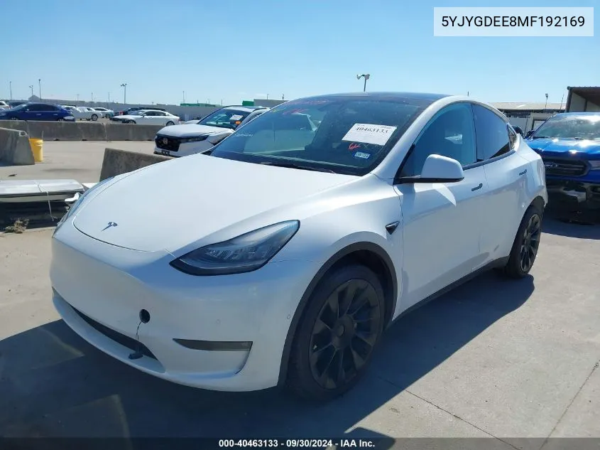 2021 Tesla Model Y Long Range Dual Motor All-Wheel Drive VIN: 5YJYGDEE8MF192169 Lot: 40463133