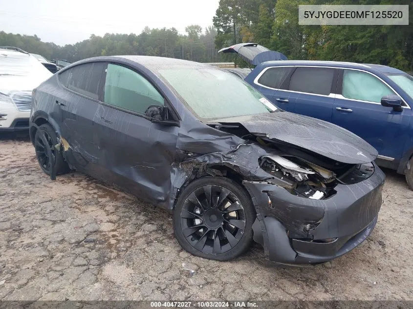 2021 Tesla Model Y Long Range Dual Motor All-Wheel Drive VIN: 5YJYGDEE0MF125520 Lot: 40472027